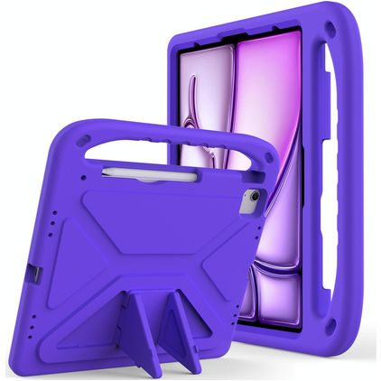 Mobigear AeroArmor iPad Air 13 Inch (2025) Kinder Tablethoes met Handvat + Stylus Houder - Paars