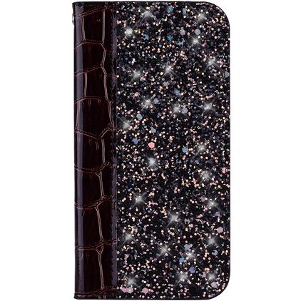 Mobigear Croco Glitter Motorola One Power Hoesje Bookcase Portemonnee - Zwart