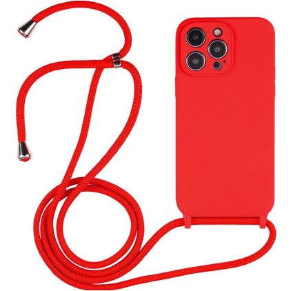 Mobigear Lanyard iPhone 14 Pro Siliconen Hoesje met koord - Rood