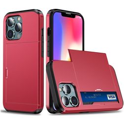 Mobigear Card iPhone 14 Pro Hoesje Hardcase Backcover Shockproof met Pasjeshouder - Rood