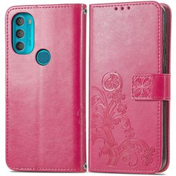 Mobigear Clover Motorola Moto G71 5G Hoesje Bookcase Portemonnee - Magenta