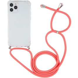 Mobigear Lanyard iPhone 12 Pro Max Flexibel TPU Hoesje met koord - Transparant / Rood