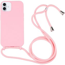Mobigear Lanyard iPhone 16 Plus Siliconen Hoesje met koord - Roze
