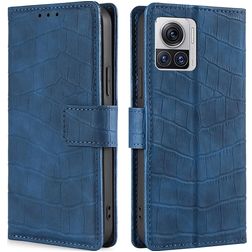Mobigear Croco Motorola Edge 30 Ultra Hoesje Bookcase Portemonnee - Blauw