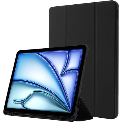 Mobigear Tri-Fold Gel iPad Air 11 Inch (2024) Hoes TPU,Kunstleer Bookcase + Stylus Houder - Zwart