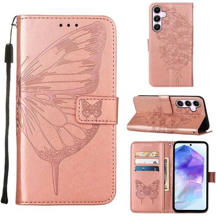 Mobigear Butterfly Samsung Galaxy A55 Hoesje Bookcase Portemonnee - Roségoud