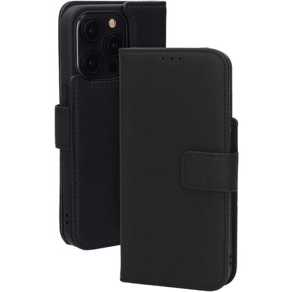 Mobiparts Wallet iPhone 15 Pro MagSafe Hoesje Echt Leer Bookcase Portemonnee - Zwart