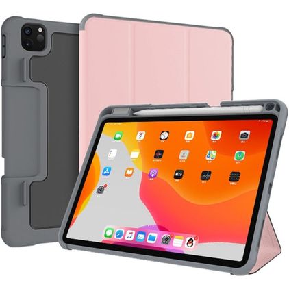 Mutural Tri-Fold Tough iPad Pro 11 Inch (2021) Hoes Bookcase + Stylus Houder - Zwart / Roségoud