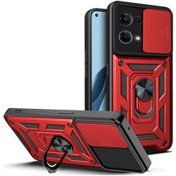 Mobigear Armor Ring Cam Slide OPPO Reno 7 4G Hoesje Hardcase Backcover Shockproof met Ringhouder en Camera Slider - Rood