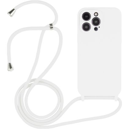 Mobigear Lanyard iPhone 15 Pro Max Siliconen Hoesje met koord - Wit