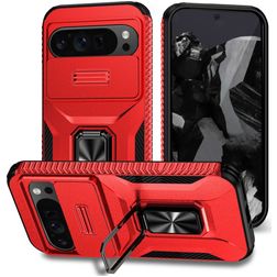 Mobigear Armor Ring Cam Slide Google Pixel 9 Pro XL Hoesje Hardcase Backcover Shockproof met Ringhouder en Camera Slider - Rood