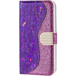 Mobigear Croco Glitter iPhone 12 Mini Hoesje Bookcase Portemonnee - Paars