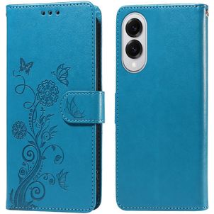 Mobigear Flowers Samsung Galaxy S25 Edge Hoesje Bookcase Portemonnee - Blauw