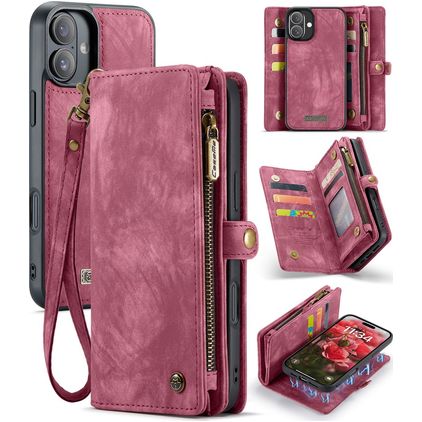 Caseme 008 iPhone 16 Hoesje Uitneembare 2in1 Bookcase Portemonnee - Rood
