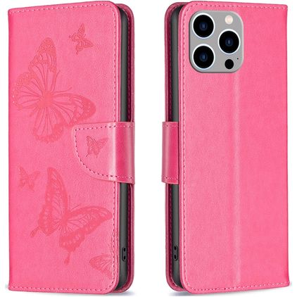 Mobigear Butterfly iPhone 15 Pro Max Hoesje Bookcase Portemonnee - Magenta