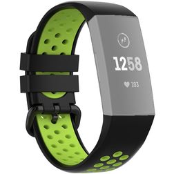 Mobigear Sport Plus Buckle Siliconen Fitbit Charge 4 Bandje Gespsluiting - Zwart / Groen