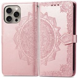 Mobigear Mandala iPhone 16 Hoesje Bookcase Portemonnee - Roségoud