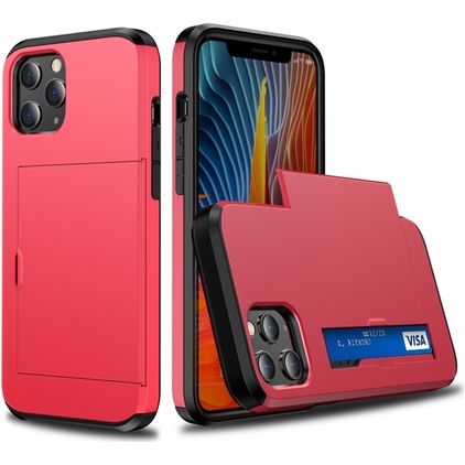 Mobigear Card iPhone 12 Mini Hoesje Hardcase Backcover Shockproof met Pasjeshouder - Rood