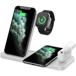Mobigear JetCharge 4in1 Qi Laadstation voor 2 Telefoons / AirPods en Apple Watch - Wit