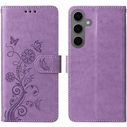 Mobigear Flowers Samsung Galaxy S24 FE Hoesje Bookcase Portemonnee - Paars
