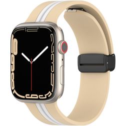 Mobigear Stripe Mag Siliconen Apple Watch Bandje Magneetsluiting - 49/46/45/44 mm - Wit / Beige