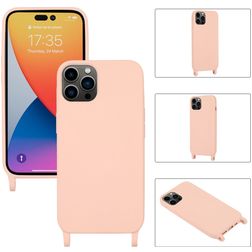 Mobigear Lanyard iPhone 14 Pro Max Siliconen Hoesje met koord - Roze