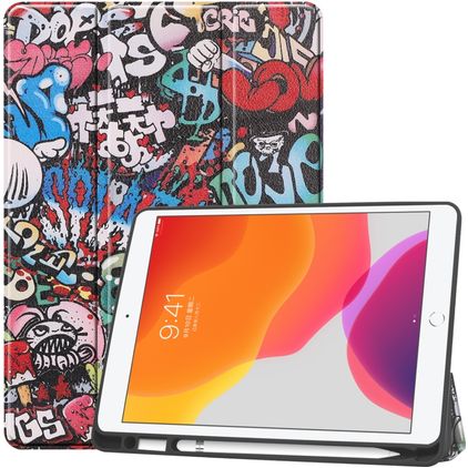 Mobigear Tri-Fold Gel iPad 8 (2020) Hoes TPU,Kunstleer Bookcase + Stylus Houder - Grafitti
