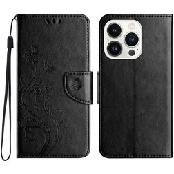 Mobigear Flowers iPhone 16 Pro Hoesje Bookcase Portemonnee - Zwart