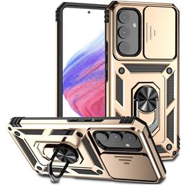 Mobigear Armor Ring Cam Slide Samsung Galaxy A54 Hoesje Hardcase Backcover Shockproof met Ringhouder en Camera Slider - Goud