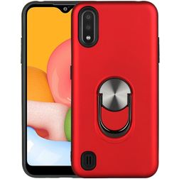 Mobigear Armor Ring Samsung Galaxy A01 Hoesje Hardcase Backcover Shockproof met Ringhouder - Rood