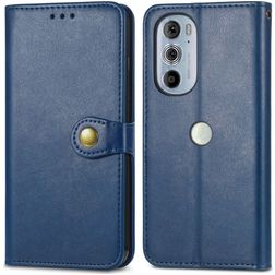 Mobigear Snap Button Motorola Edge 30 Pro Hoesje Bookcase Portemonnee - Blauw