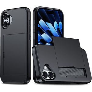Mobigear Card iPhone 16 Hoesje Hardcase Backcover Shockproof met Pasjeshouder - Zwart