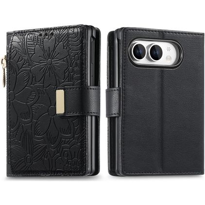 Mobigear Flowers iPhone Duo Hoesje Bookcase Portemonnee - Zwart