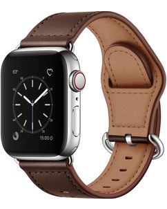 Mobigear Venezia Leren Apple Watch Bandje Gespsluiting - 49/46/45/44 mm - Bruin