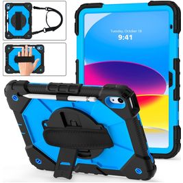 Mobigear SureGrip Xtreme iPad 10 (2022) Hoes Hard Kunststof,Siliconen Backcover + Stylus Houder + Schouderband + Standaard - Blauw
