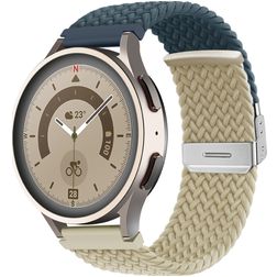 Mobigear Braided Dual Nylon Smartwatch Bandje Klemsluiting - Universeel 22 mm connector - Wit / Donkerblauw