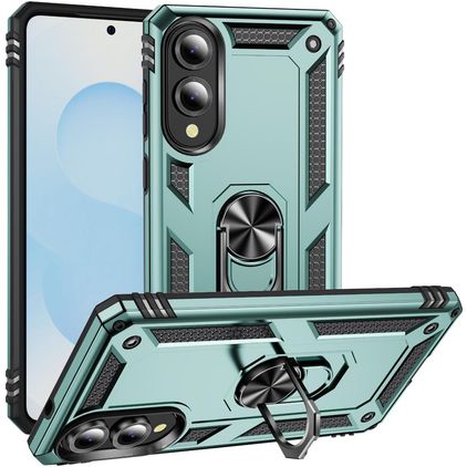 Mobigear Armor Ring Samsung Galaxy S25 Edge Hoesje Hardcase Backcover Shockproof met Ringhouder - Groen