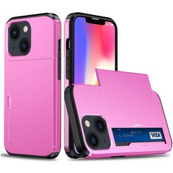 Mobigear Card iPhone 15 Hoesje Hardcase Backcover Shockproof met Pasjeshouder - Roze