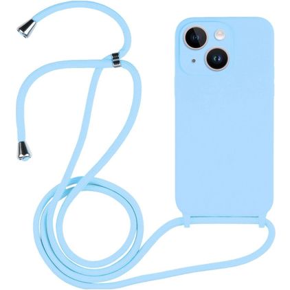 Mobigear Lanyard iPhone 14 Plus Siliconen Hoesje met koord - Babyblauw