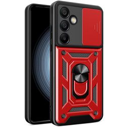 Mobigear Armor Ring Cam Slide Samsung Galaxy S24 FE Hoesje Hardcase Backcover Shockproof met Ringhouder en Camera Slider - Rood