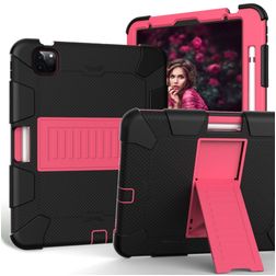 Mobigear ShieldStand iPad Air 4 (2020) Hoes Hard Kunststof,Siliconen Backcover + Stylus Houder + Standaard - Zwart / Roze