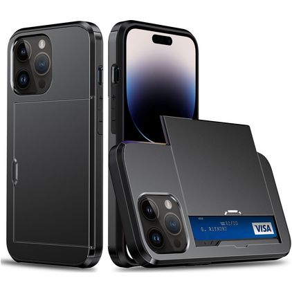 Mobigear Card iPhone 15 Pro Hoesje Hardcase Backcover Shockproof met Pasjeshouder - Zwart