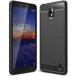 Mobigear Brushed Slim Nokia 1 Plus Hoesje Flexibel TPU Backcover - Zwart