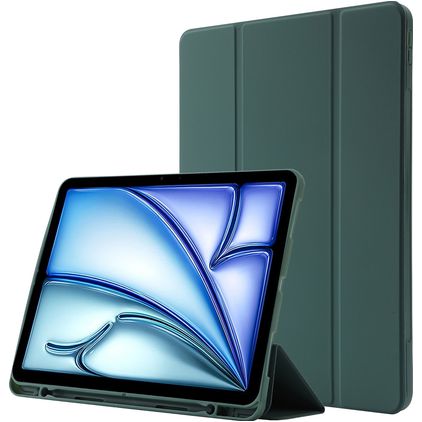 Mobigear Tri-Fold Gel iPad Air 11 Inch (2025) Hoes TPU,Kunstleer Bookcase + Stylus Houder - Groen
