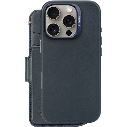 Decoded Detachable Wallet iPhone 16 Pro MagSafe Hoesje Echt Leer Uitneembare 2in1 Bookcase Portemonnee - Marineblauw
