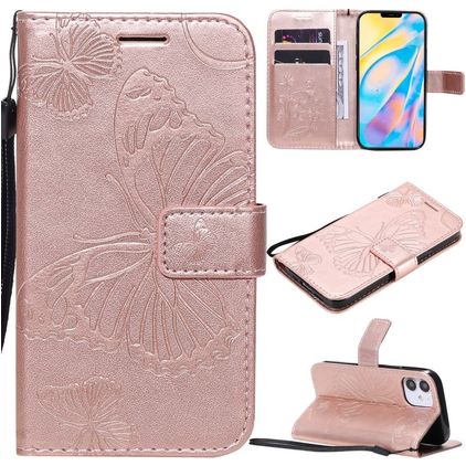 Mobigear Butterfly iPhone 12 Mini Hoesje Bookcase Portemonnee - Roségoud