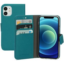Mobiparts Saffiano Wallet iPhone 12 Mini Hoesje Bookcase Portemonnee - Turquoise