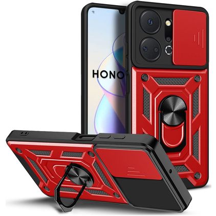 Mobigear Armor Ring Cam Slide HONOR X7A Hoesje Hardcase Backcover Shockproof met Ringhouder en Camera Slider - Rood