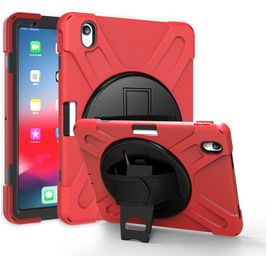 Mobigear SureGrip XGuard iPad Air 11 Inch (2024) Hoes Hard Kunststof,Siliconen Backcover + Stylus Houder + Schouderband + Standaard - Rood