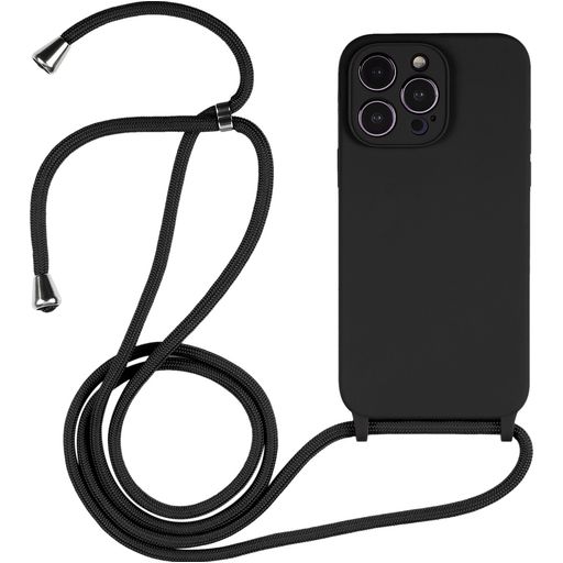 Mobigear Lanyard iPhone 15 Pro Max Siliconen Hoesje met koord - Zwart